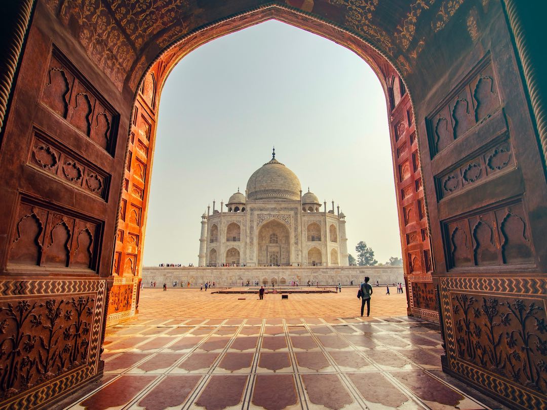 Visiting the Taj Mahal during an India group tour