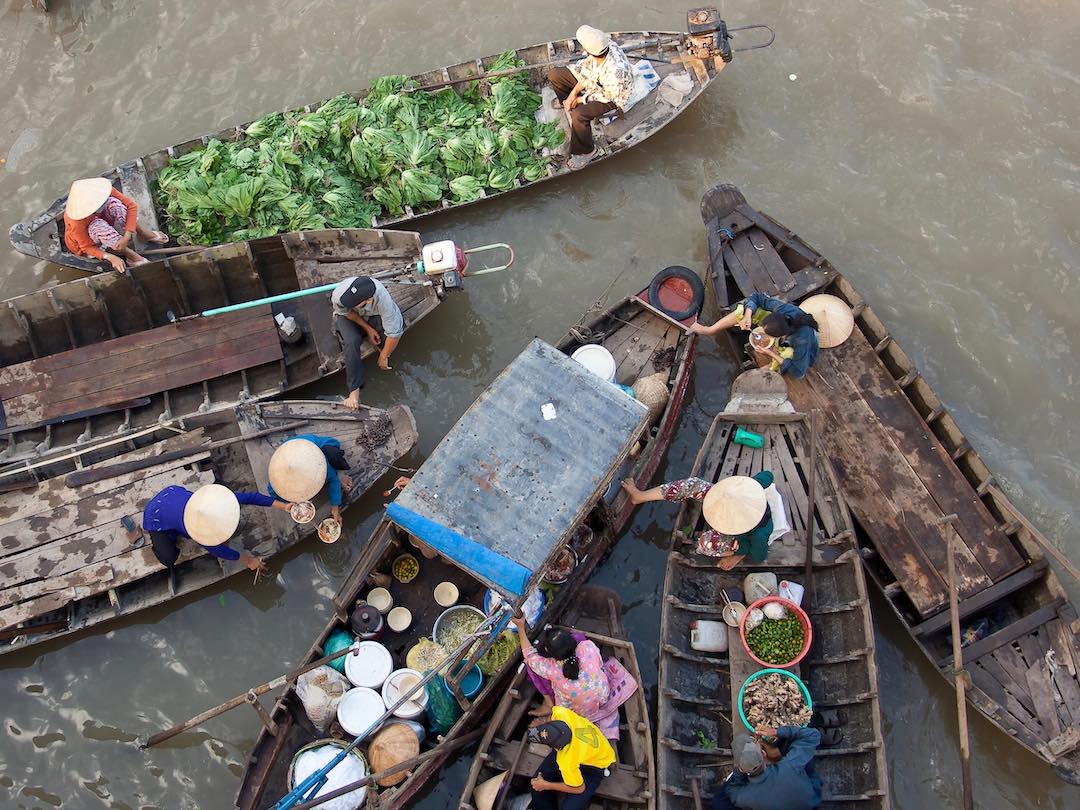 Vietnam and Cambodia group tour – vendors on the Mekong Delta