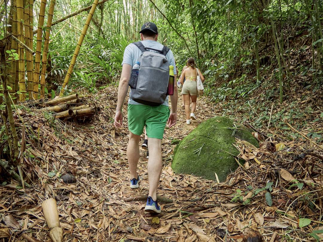 Hiking to Lopez Mendes beach during our group tour of Brazil