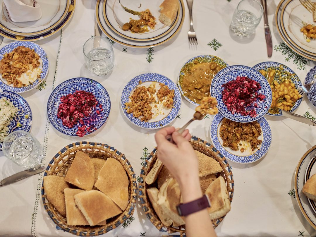 Tasting Moroccan food during our small group tour of Morocco