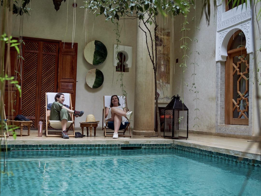 Chilling at our riad in Marrakech, Morocco