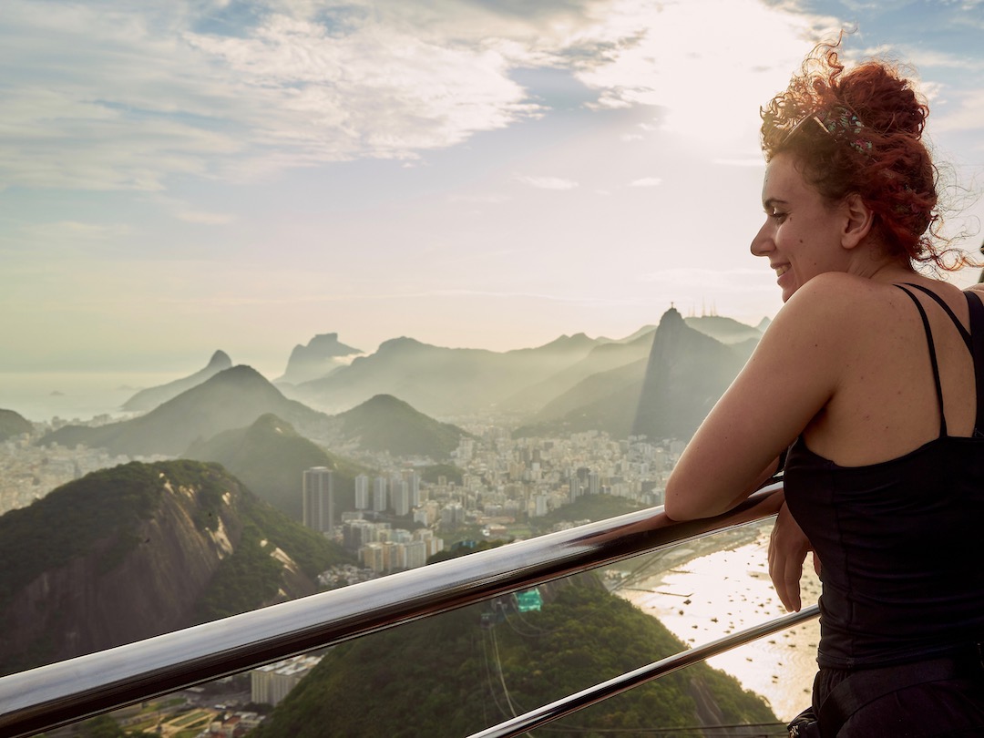 Admiring the views from Sugarloaf Mountain during Brazil group tour