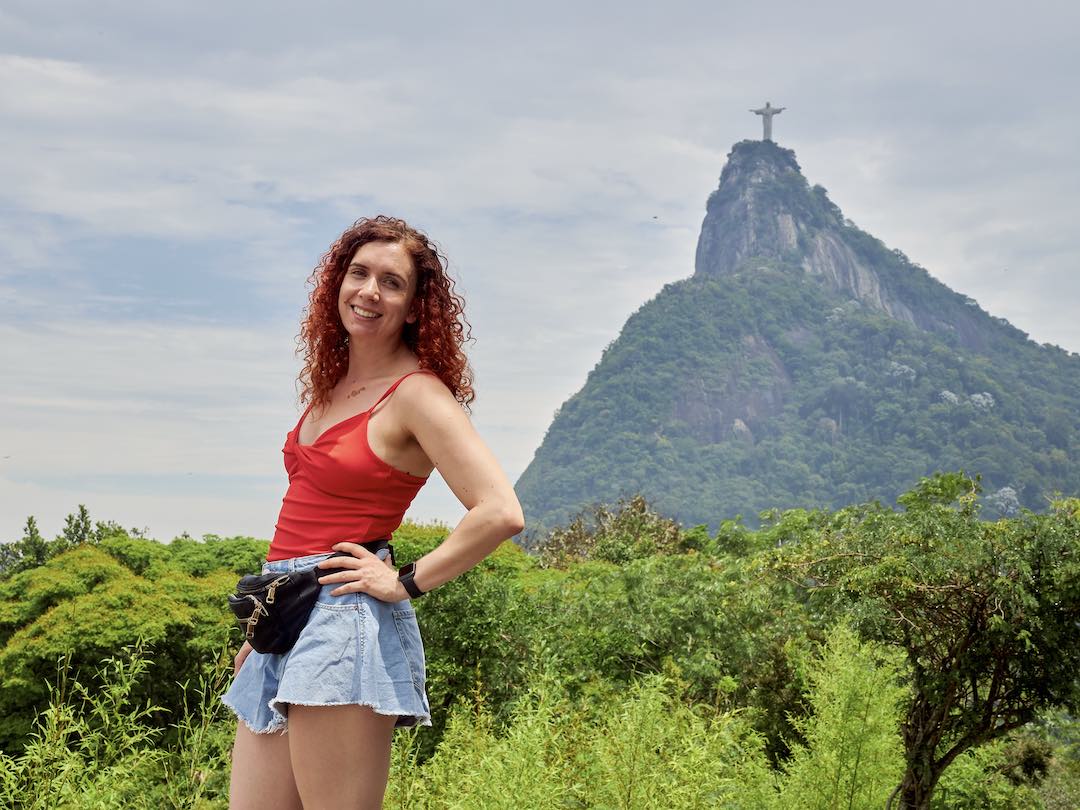 Photos in front of Christ Redeemer statue in Rio, Brazil