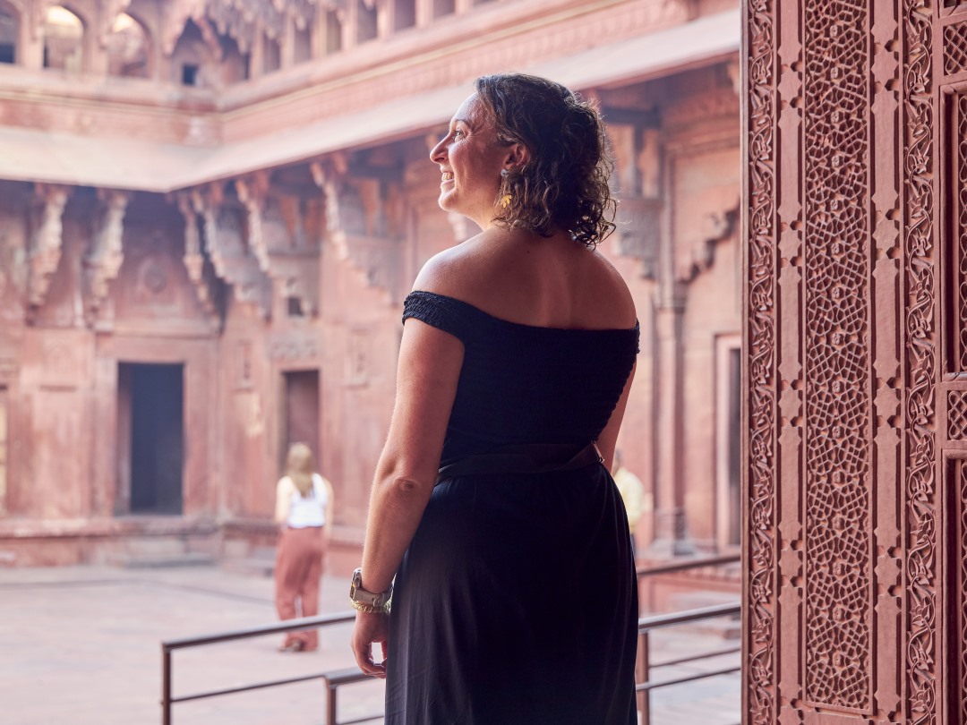 Admiring the interior of the Agra Fort in Agra India