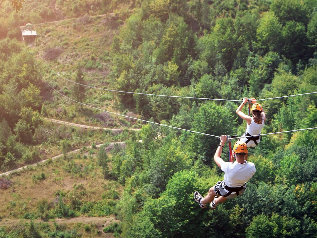 Ziplining in Tirana, during the Albania group tour with Other Way Round Travel