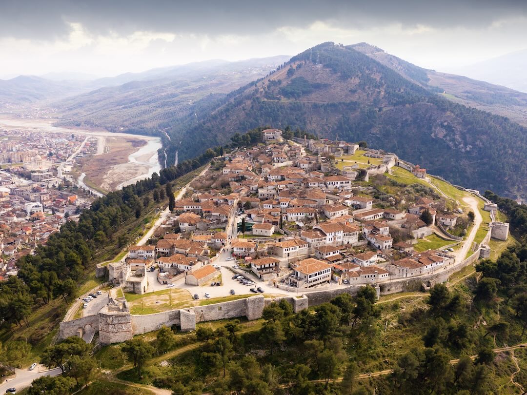Aerial photo of Berat, during the Albania group tour with Other Way Round Travel