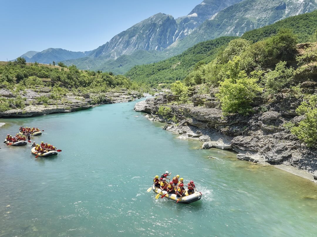 Rafting through Osumi Canyon, during the Albania group tour with Other Way Round Travel