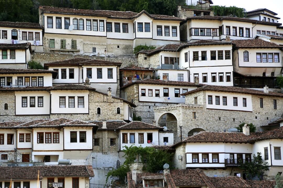 View of old city houses of Berat, during the Albania group tour with Other Way Round Travel