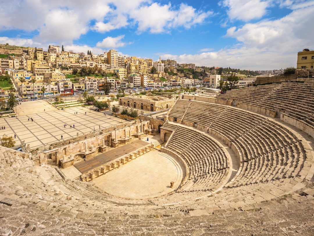 Exploring the Roman Theatre in Amman during the Jordan group tour with Other Way Round Travel