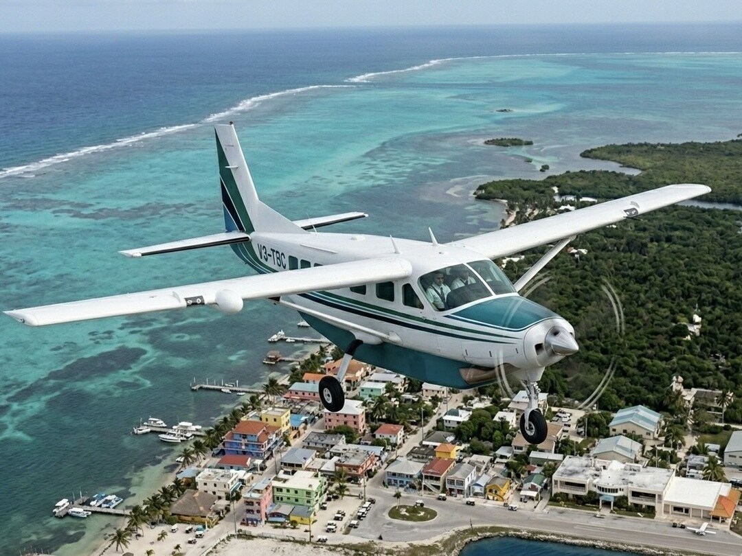 Small airplane for a short flight to Belize City during the Guatemala & Belize group tour with Other Way Round Travel