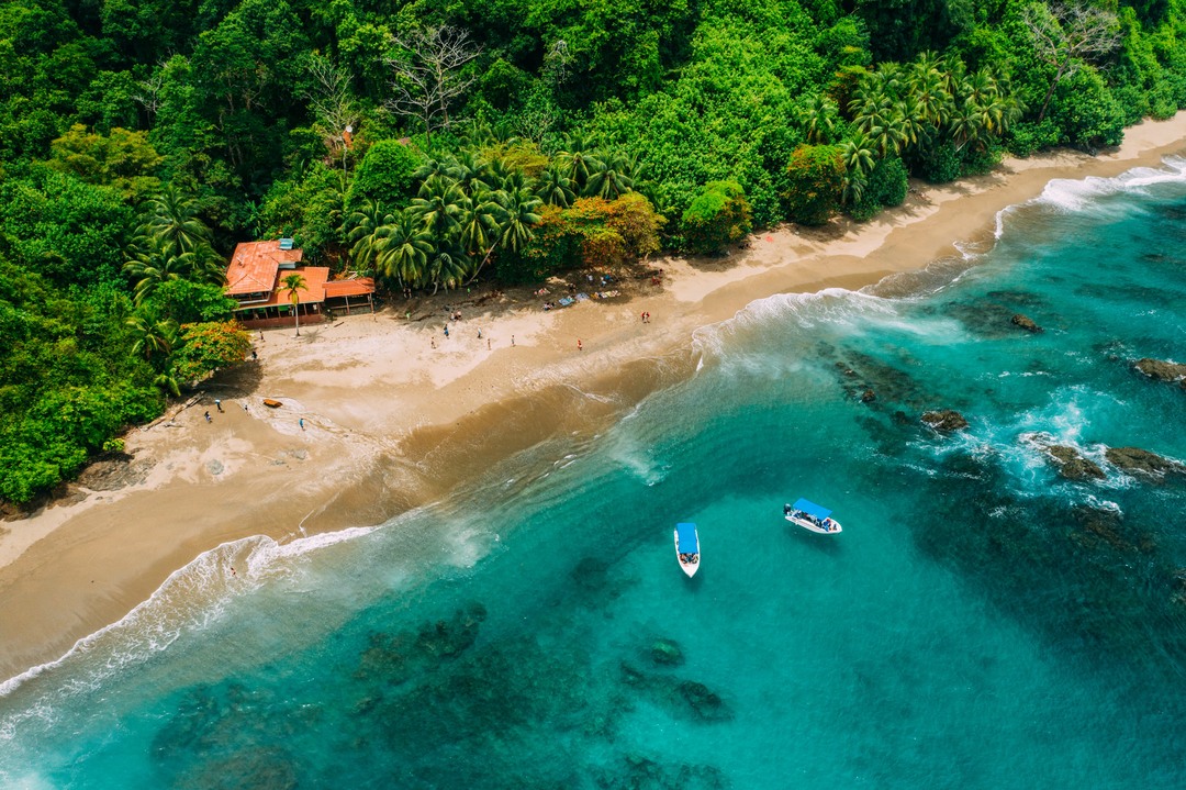Aerial view of a beach during the Other Way Round Travel group tour of Costa Rica