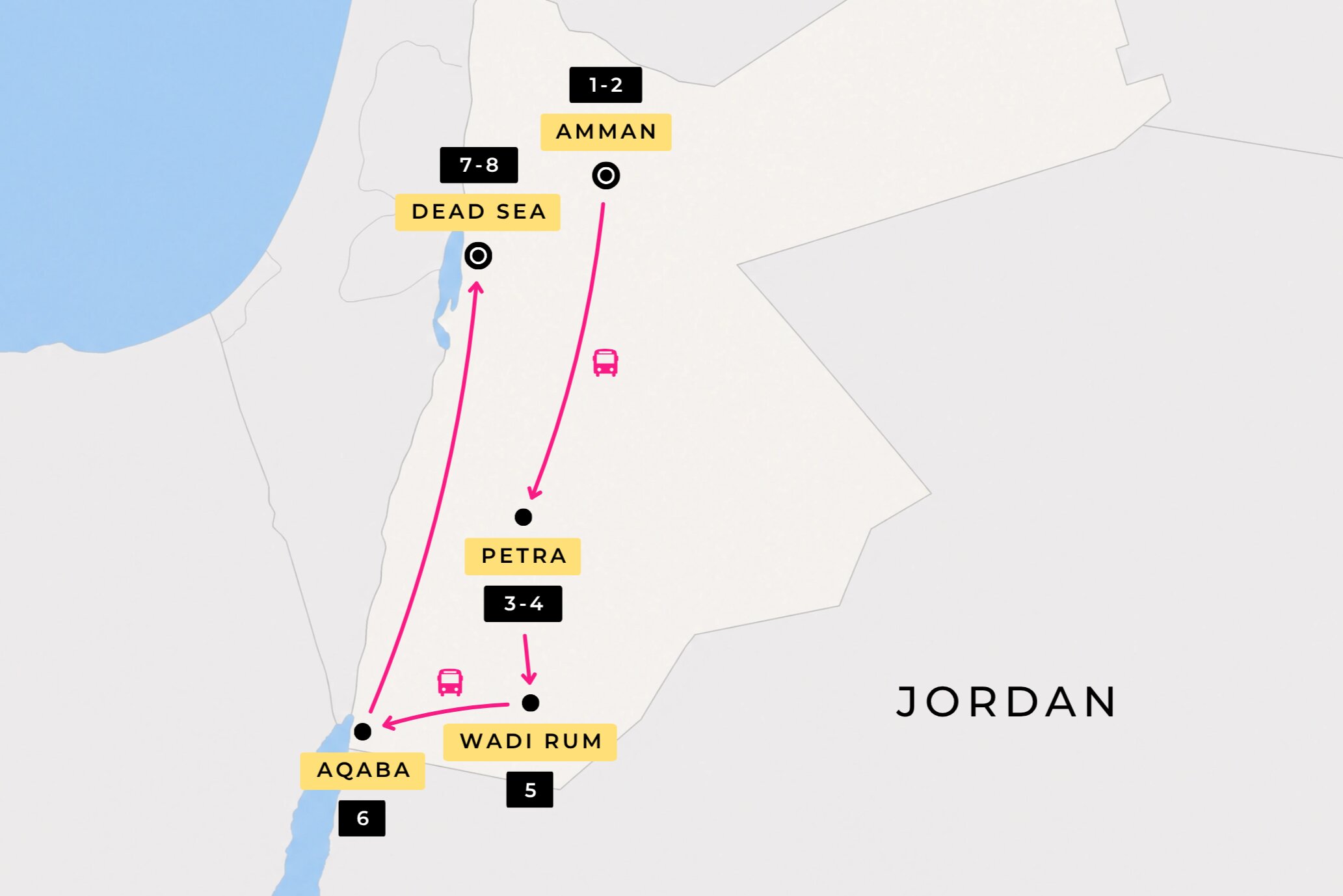 image showing the Other Way Round Travel route during their 8 day tour of Jordan
