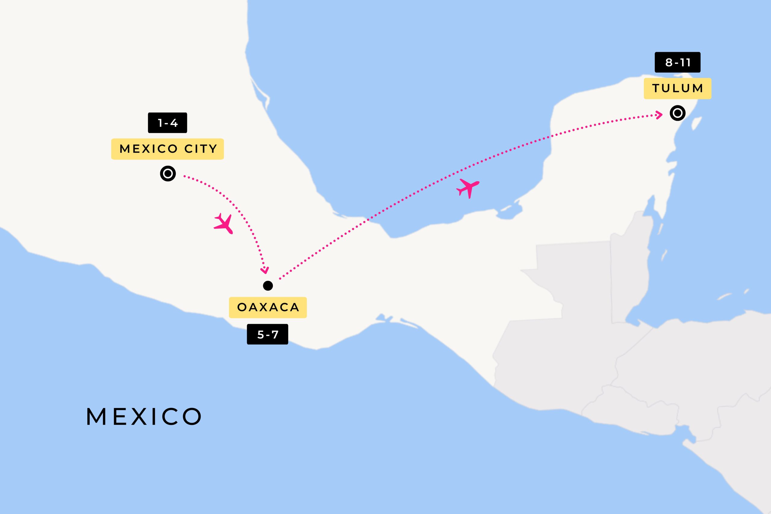 image showing the Other Way Round Travel route during their 11 day tour of Mexico