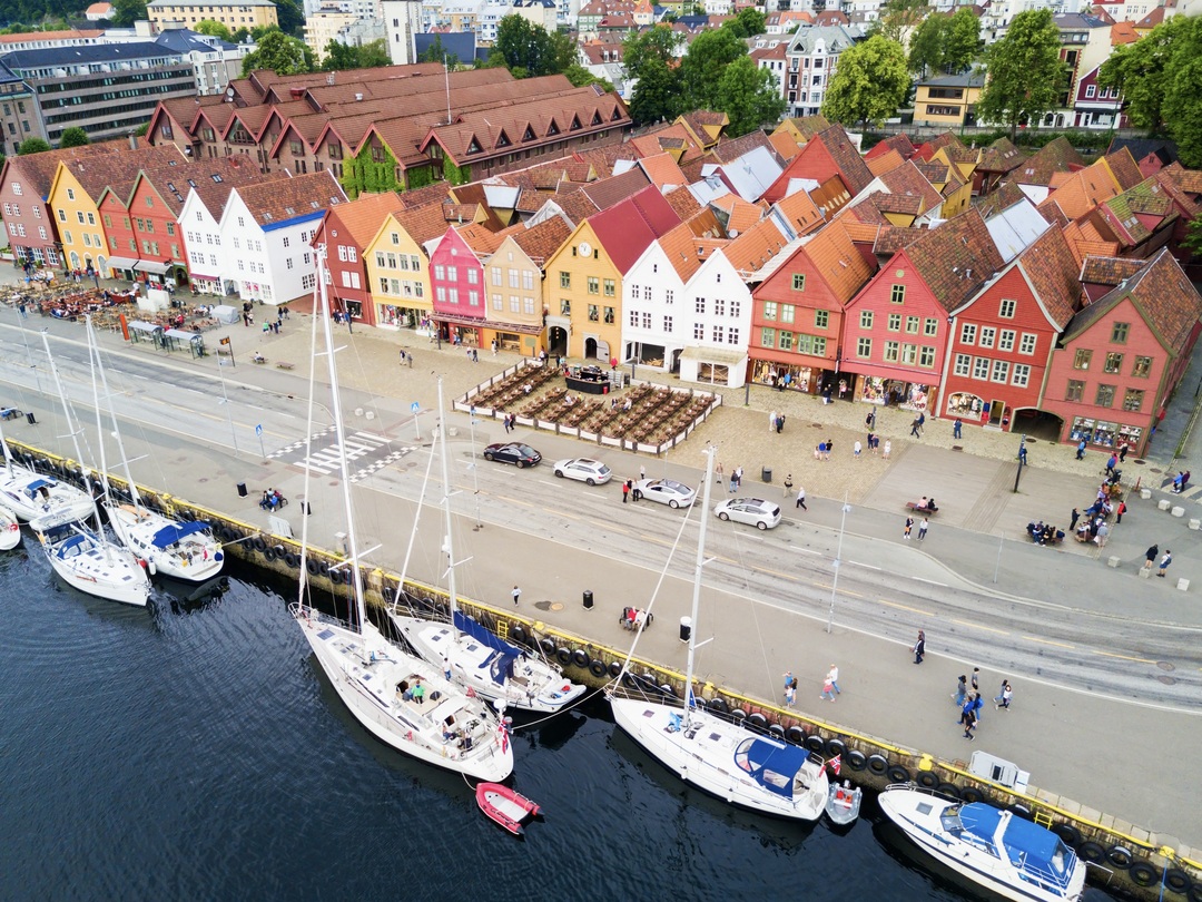 Aerial view of Bergen during the Other Way Round Travel group tour of Scandinavia