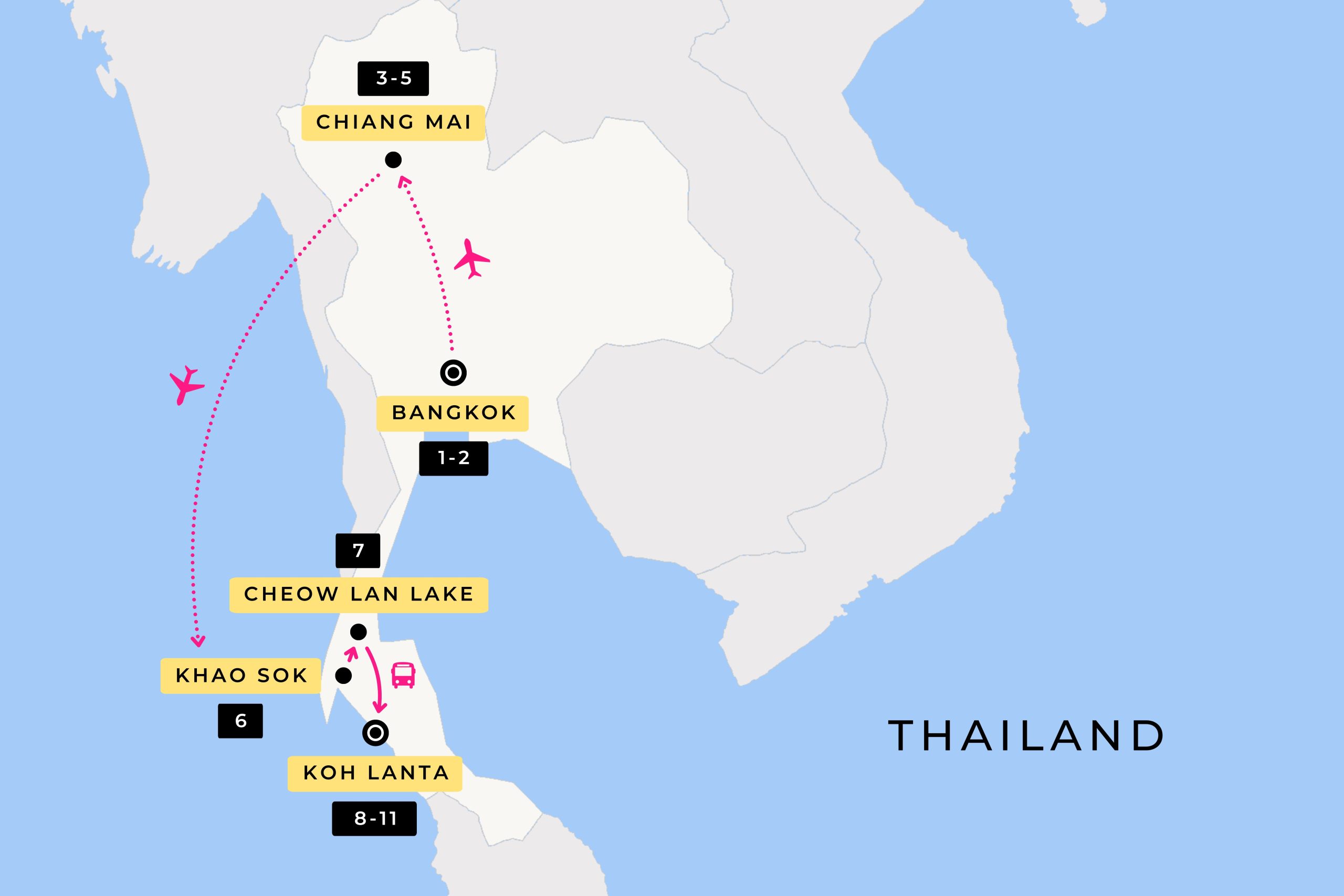 image showing the Other Way Round Travel route during their 11 day tour of Thailand